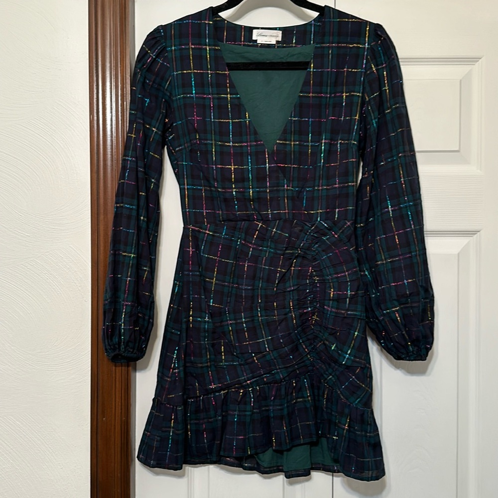 Lovers + Friends Plaid Green Ruffle Holiday Dress